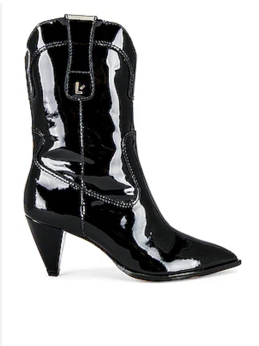 Larroude Thelma boot—black patent leather